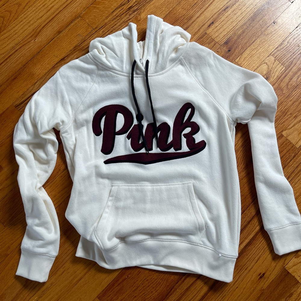 Victoria's Secret White Hoodie with Pink Logo